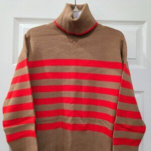 Tahari Red And Brown Striped Turtleneck, Size M, Women, Long sleeve